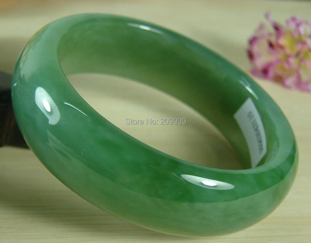 

huij 00680 Certified Natural Green Nephrite Hetian Chinese Jade Bangle Bracelet 57MM