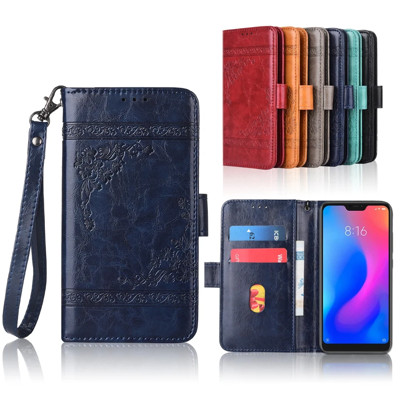 

Newest Wallet TPU case for Xiaomi Mi A2 Lite Flip case with Strap,100% special PU leather embossing flower book cover case