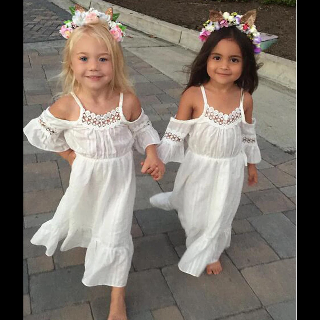 

2Pcs Kids Girls Children Summer Beach Casual Cotton Sundress,Long Maxi Tunic Cover up