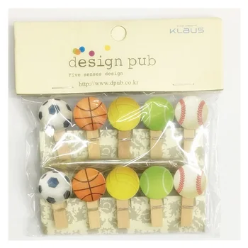 

10Pcs/Set Cartoon Sport Basketball Football Wooden Clip Photo Clothespin Craft Clips Party Decoration Clip with Hemp Rope