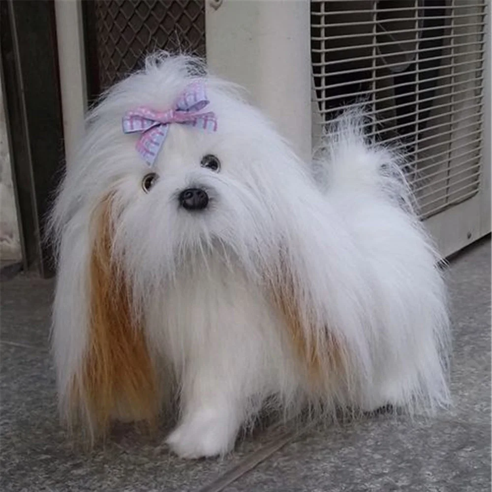 Fancytrader Plush Stuffed Shih Tzu Toys Big White Long Fluffy Dogs Doll