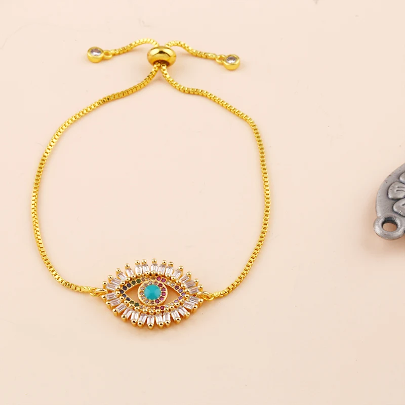 Браслет с блестящей цепочкой Evil Eye цветной кубическим Цирконом Теннисный браслет