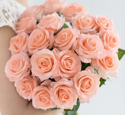 Розы Искусственные цветы настоящие на ощупь розовые цветы украшения для дома для свадебной вечеринки или дня рождения - Цвет: B champagne
