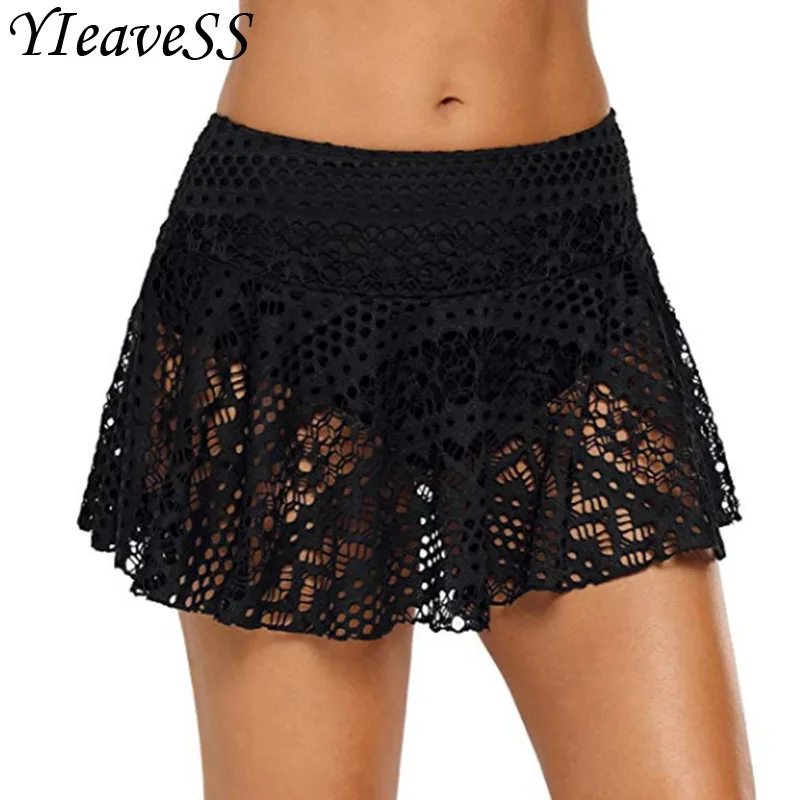 Plus Size Swimwear Lace Dress 5XL Bottom Two Piece Separate Swimming Bikinis Black Swimsuit Pants Woman Beach Sports Short Pants