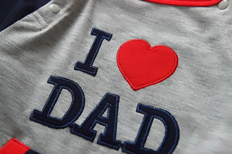 Детские комбинезоны с надписью «I Love Dad», детская одежда из хлопка наивысшего качества, комбинезон с капюшоном для детей 0-24 месяцев, детская одежда, J020A