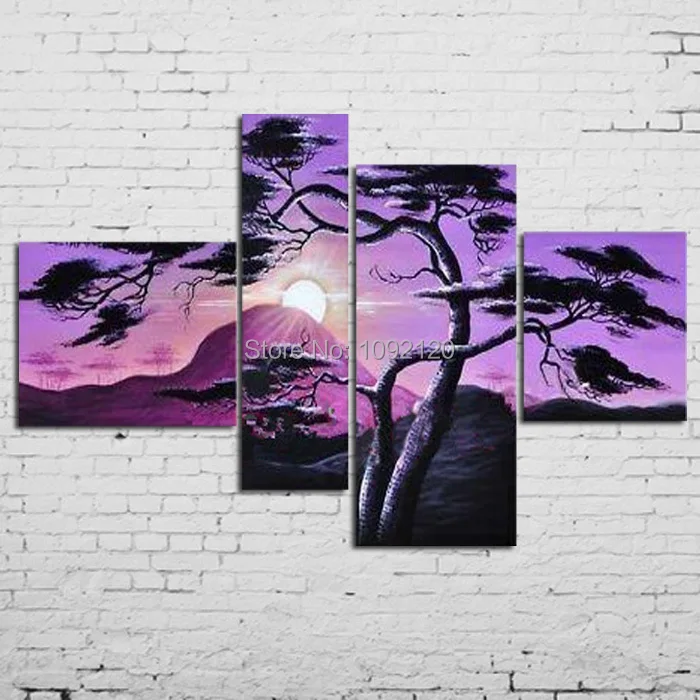 Картина маслом ручной работы на холсте 4 шт./компл.|tree oil painting|paintings on canvasoil painting canvas