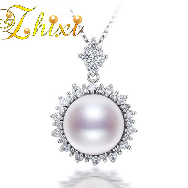

ZHIXI Natural Pearl Necklace Pendant White Pearls Fine Jewelry 9-10mm White Stone Pendant For Women Trendy Birthday Gift P059