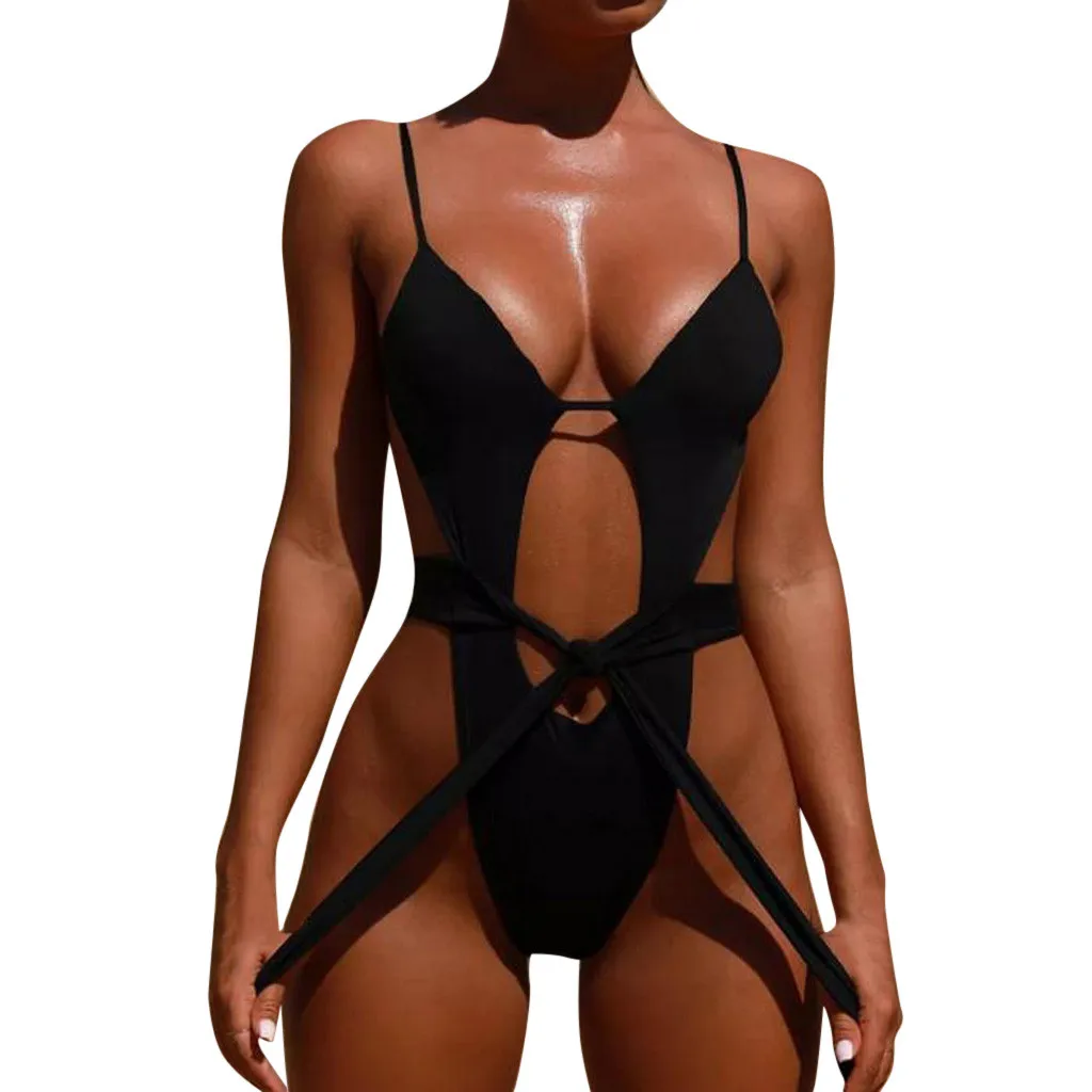 

bikini 2019 summer solid color sexy one-piece swimsuit swimwear push up padded swimwear women push up one piece swimsuit