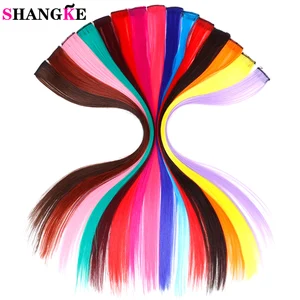 SHANGKE длинные прямые для женщин высокое температура Синтетический клип в наращивание волос шиньон фиолетовый розовый красные, синие роз - изображение