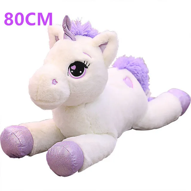 love white purple 80 Гигантский 110/60 см Единорог плюшевая игрушка мягкие популярного мультфильма Единорог кукла с аппликацией в виде животного, лошади, игрушки высокого качества плюшевые мягкие игрушки для девочек Дети - Цвет: love white purple 80