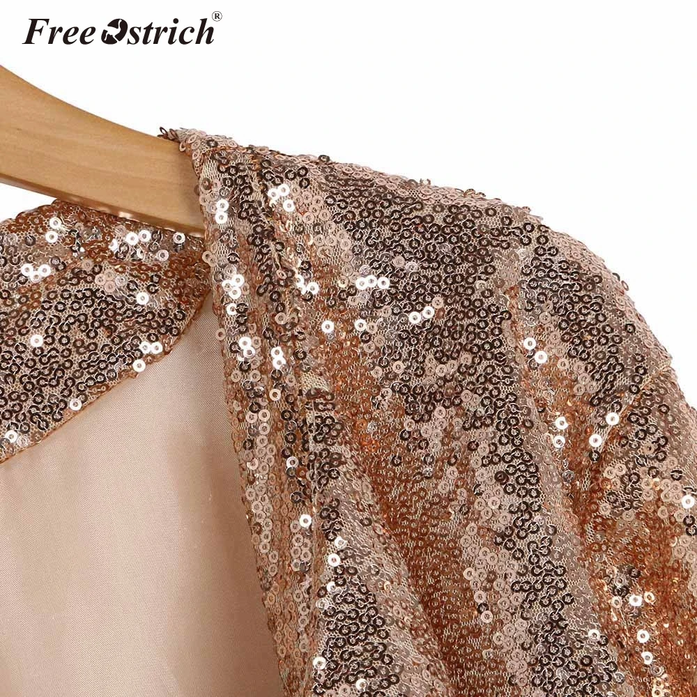 discount  Free Ostrich Jacket Autumn Spring Fashion Short Cardigan Women Gold Sequins Long Sleeve Irregular O