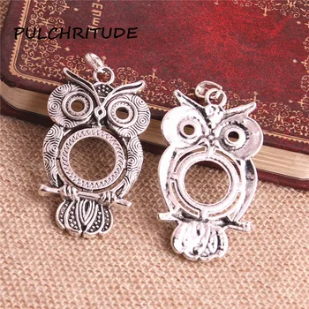 

PULCHRITUDE 10pcs Metal Alloy Antique Silver Colors Beads Pendants Owl Heart Cabochon Setting 20mm dia Diy Jewelry Make c2065