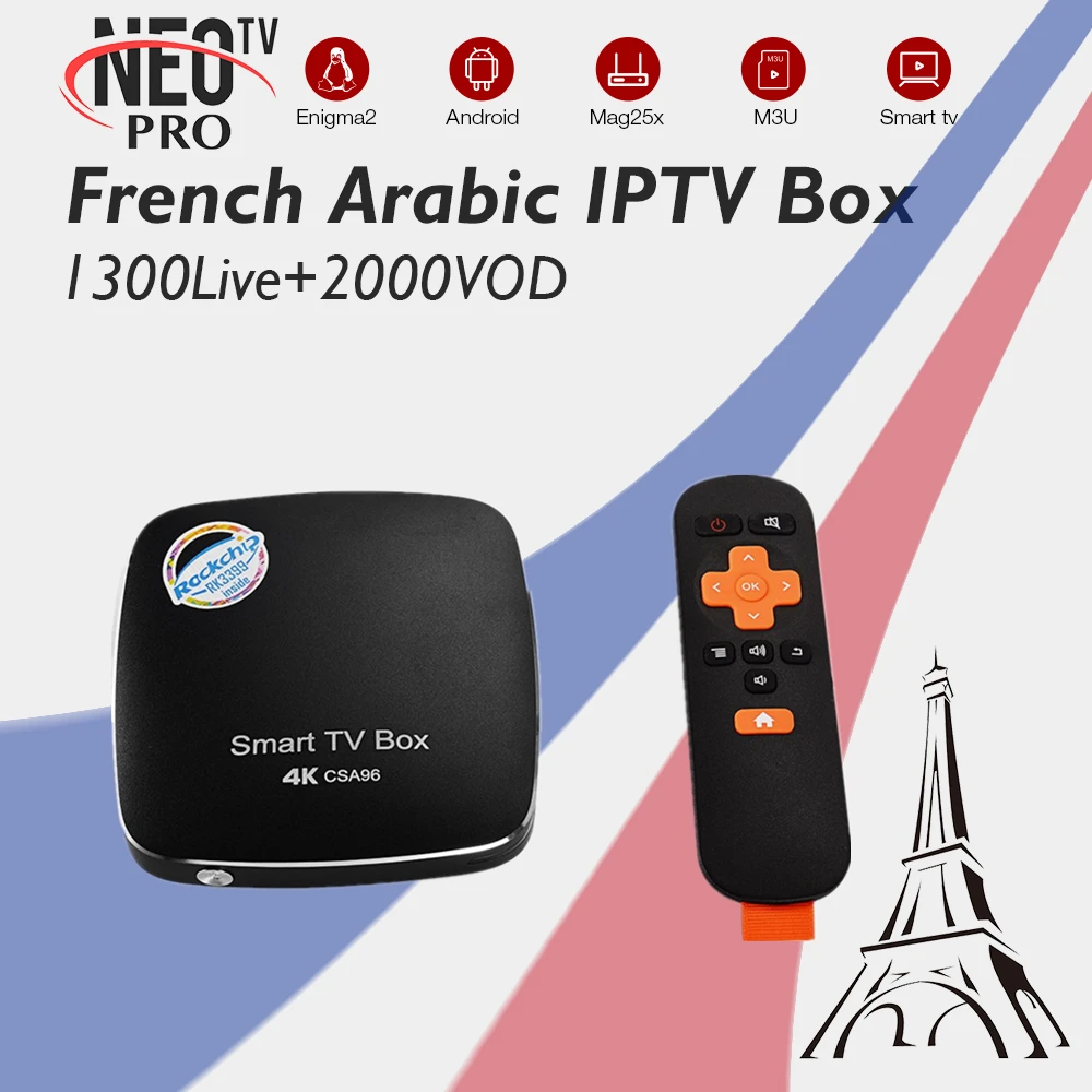 

Best Android TV Box CSA96 4G/32G Rockchip3399 1 Year NeoTV Subscription Arabic French IPTV 1300Live 2000VOD BT4.0 Dual WiFi Box