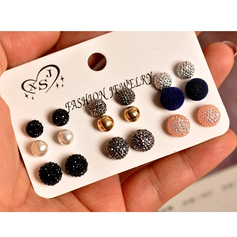 

New fashion women jewelry wholesale girls birthday party pearl ear stud mix and mashup 9pair /set earrings gift free shipping