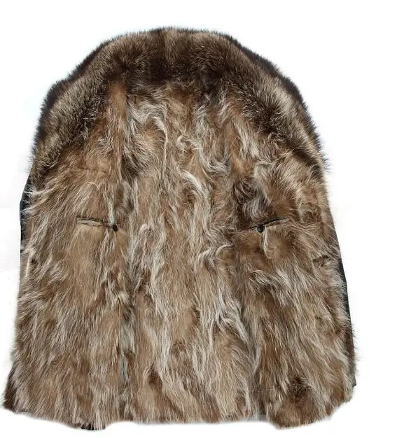 Mens Genuine Leather Jackets Winter Coats Natural Raccoon Fur Jackets Thicken Warm Outerwear Windbreaker Snow Overcoat Luxury