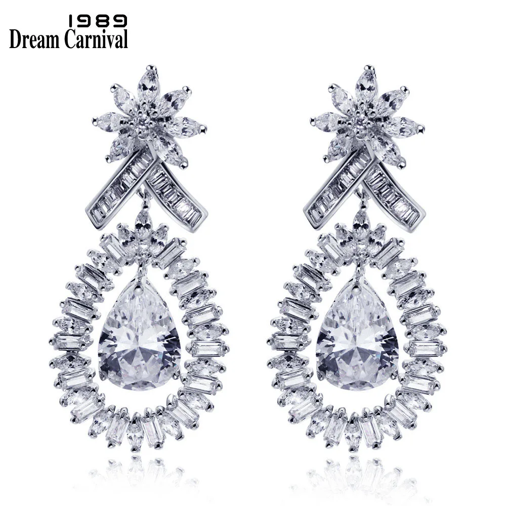 

DreamCarnival 1989 Big Cluster Design Water Drop Luxury Look Cubic Zirconia Earrings Dangling Bridal Crystal Earrings YE3509R
