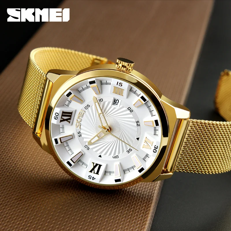 Meilleur Nouveau SKMEI Marque De Luxe Or Acier Inoxydable Bande Montre Hommes D affaires Casual Montres À Quartz Robe Montre Bracelet Étanche Relogio