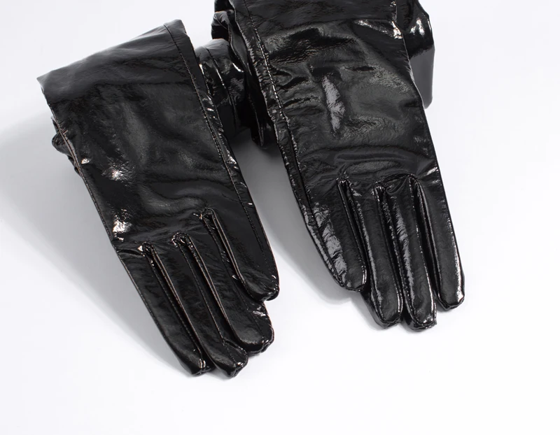 40 см(15,7") длинный простой стиль натуральная лакированная кожа Локоть вечерние длинные перчатки черный