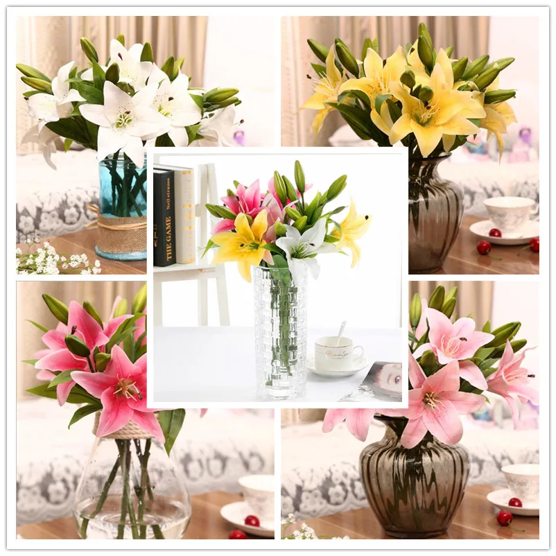 10PCS/lot Artificial Flowers Wedding Decoration Lily PVC Flowers DIY