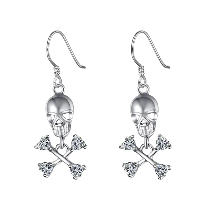 

VOJEFEN 925 Sterling Silver Skull and Crossbones Drop Unisex Earrings Charm Dangle Hook Earrings on Kidney Earwires