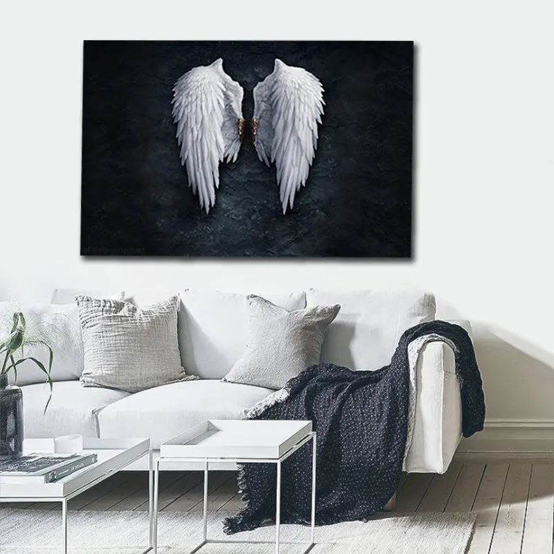 Черные ангельские крылья стены принты для художественных холстов Ангел перо земли крылья Dropshipping картины настенные картины для Декор в гостиную