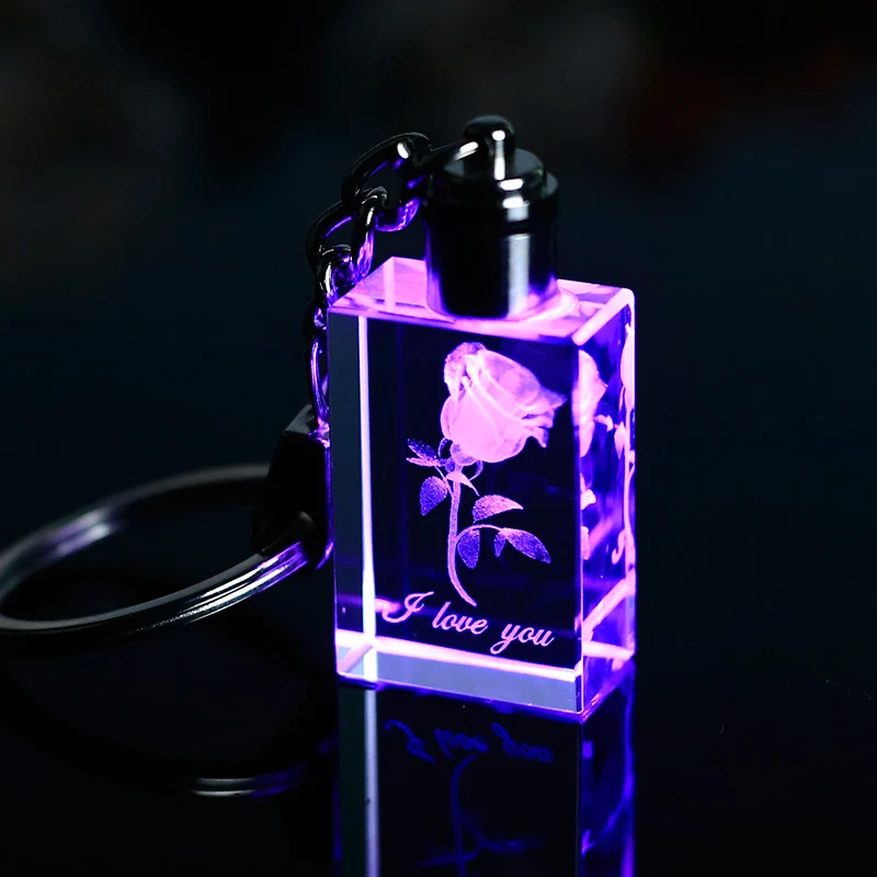 

1 Piece Laser Engraved Rose Flower Pattern Crystal Cube Miniature Variable Colors LED Light Valentine's Day Ornaments Home Decor