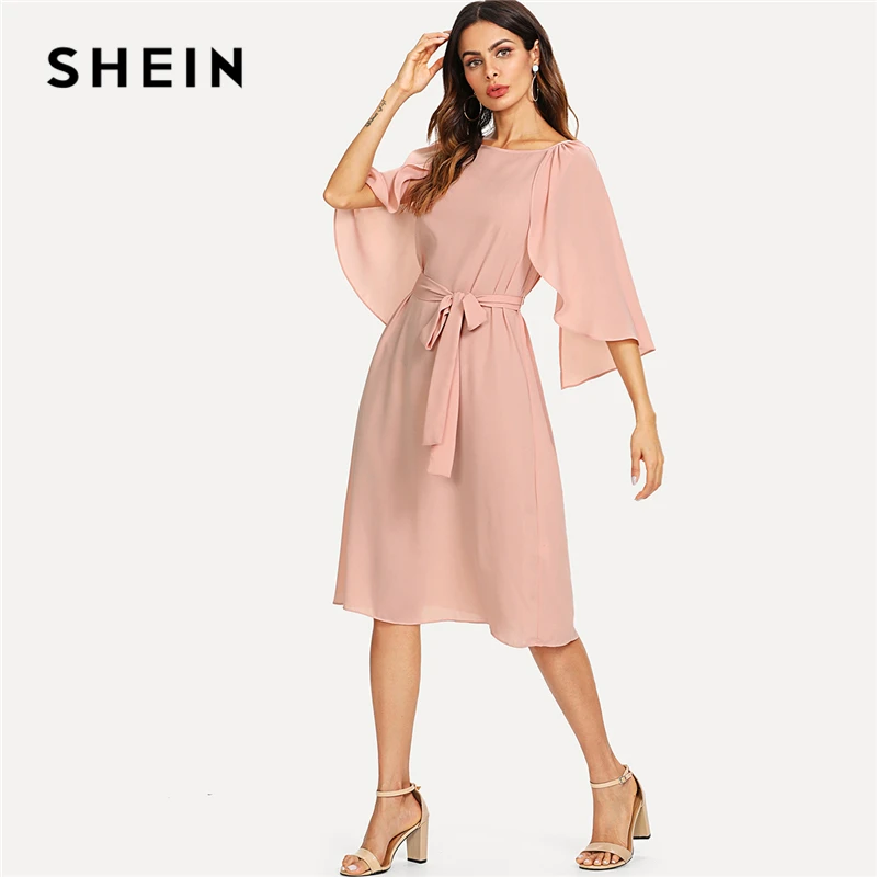 Aliexpress.com : Buy SHEIN Pink Elegant Cloak Sleeve Self Belted Knot ...