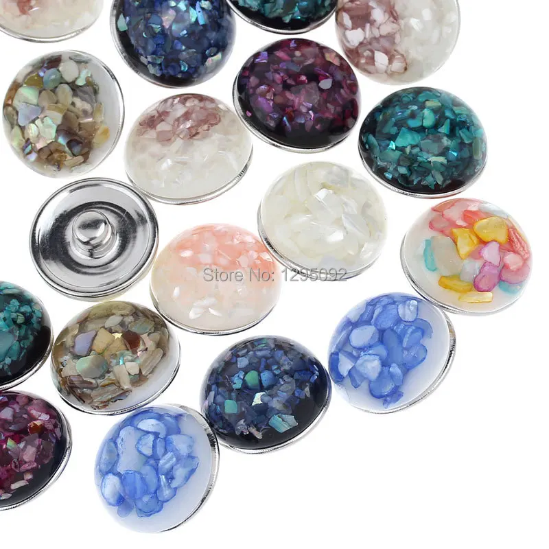 

10Pcs Mixed Shell Resin Aluminum 5.5mm Snap Buttons Fit Bracelets Jewelry Making Charms Wholesale 18mm