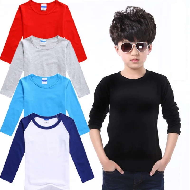 Customized Baby Boys T-Shirts Long Sleeve Solid Print Children Tees Shirt Autumn 100% Cotton LOGO Girl Tops Personalized T Shirt 3