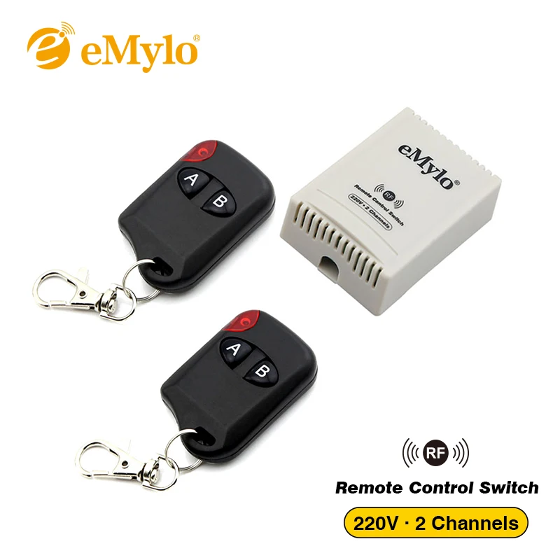 eMylo Smart Wireless RF Switch DC 12V Interruptor de control remoto de 2 canales 5V-24V Interruptor de relé de RF Domótica 433 MHz con dos transmisores 1 paquete 