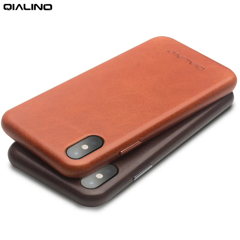 QIALINO, чехол для телефона из натуральной кожи, для Apple, для iPhone X, Роскошный деловой стиль, ультра тонкая задняя крышка для iPhone XS, для 5,8 дюймов