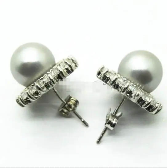 

HOT SELL - Hot sale new Style >>>>Beautiful 12MM GRAY ROUND SHAPE SEA SHELL PEARL STUD STICK SILVER EARRINGS -Top quality free s