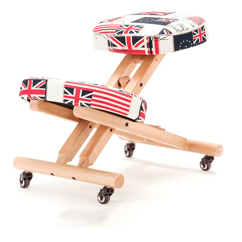 

Wood Ergonomic Kneeling Chair with Casters For Kids Height Adjustable Modern Children Furniture Kneeling Posture Study Chair