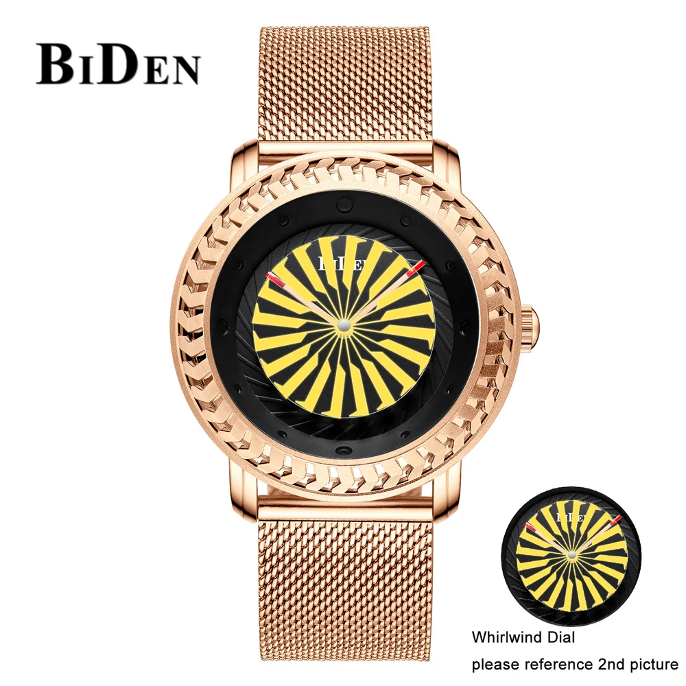 

Relogio masculino Men Top Brand Luxury Whirlwind Dial Quartz Gold Watches Men Full Steel Mesh Band Sport Waterproof Wristwatches