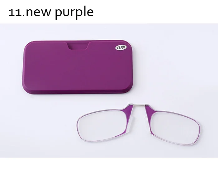 Тонкие портативные очки для чтения с клипсой для носа, мужские Оптические очки для женщин с кошельком в коробке, мини липкие очки для чтения, мобильный телефон - Цвет оправы: 11.new purple