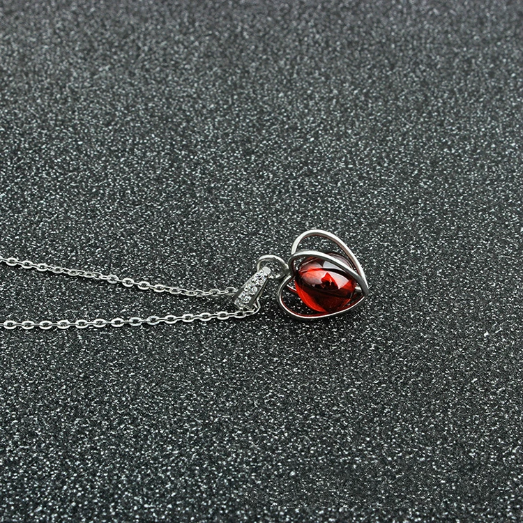 Трендовая подвеска в форме сердца с красным камнем, ожерелье с гранатом из серебра, драгоценный камень, красивые ювелирные изделия, чокер в подарок для женщин