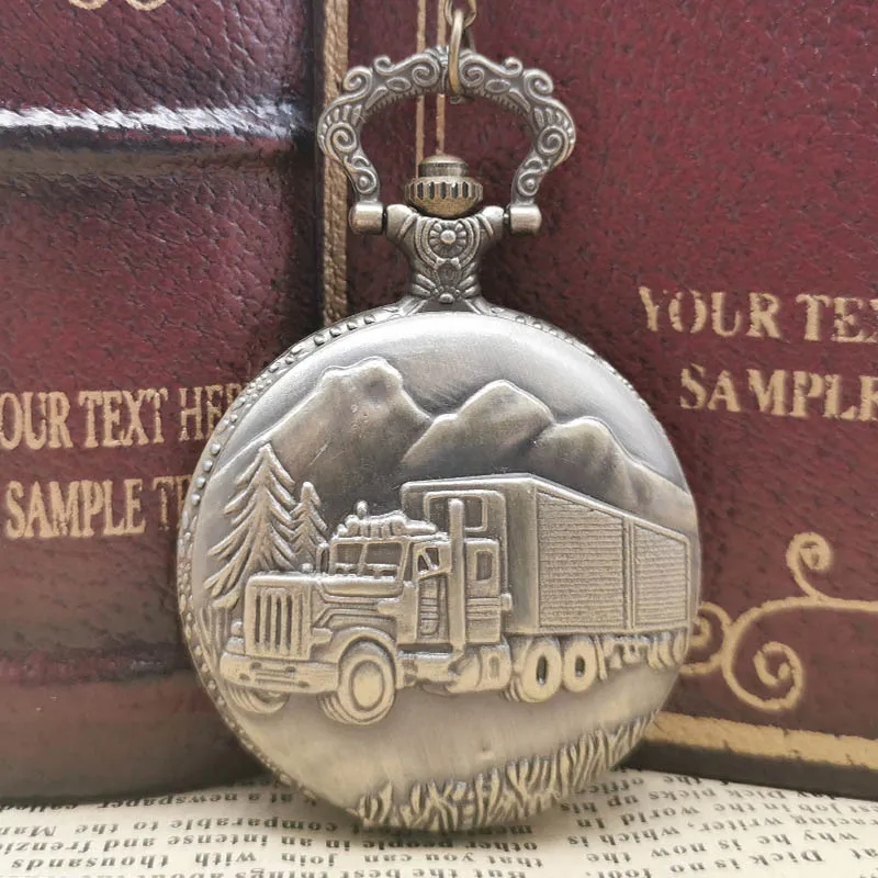 

Vintage Bronze Retro Big Truck Forest Tree Pocket Watch with Chain for Car Truck Driver Pocket Watches