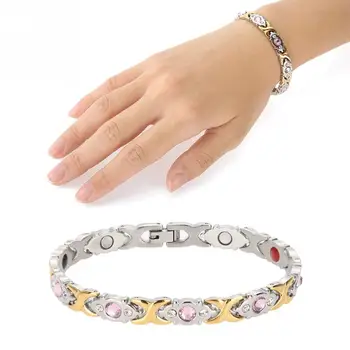 

1 pc Women Stylish Fashion Titanium Steel Rhinestones Health Care Magnets Germanium Bracelet Jewelry Massage Relaxation