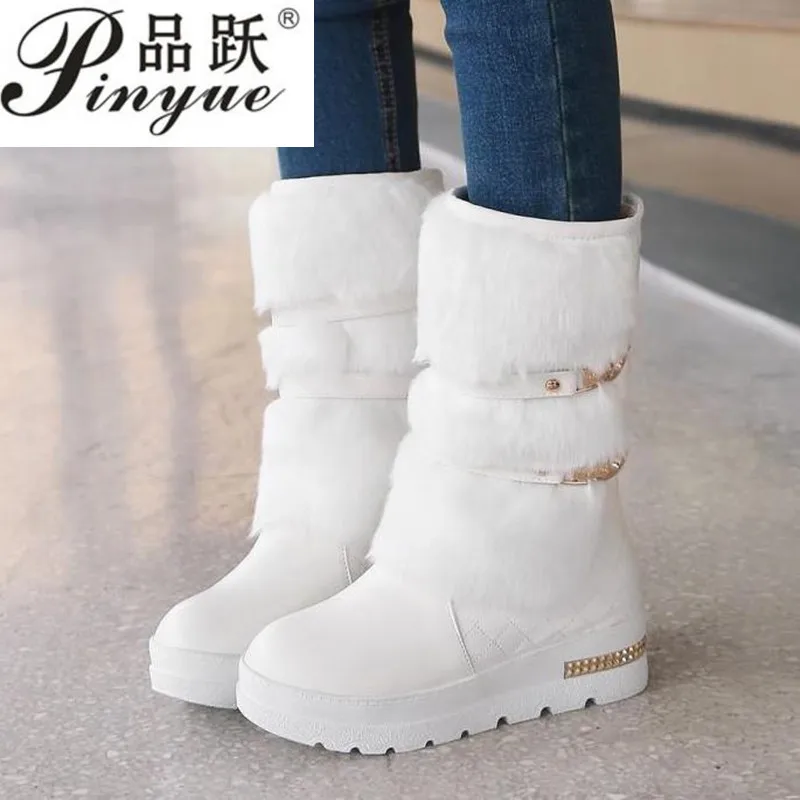 

large size 34-43 Women Winter Boots Fashion Hidden Wedges Warm Fur Shoes Woman Platform Med-calf Snow Boots