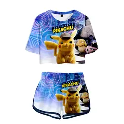 Pokemon Detective Pikachu 3D комплект из двух предметов Сексуальная хлопковая футболка шорты популярная 2019 модная футболка одежда в стиле хип-хоп