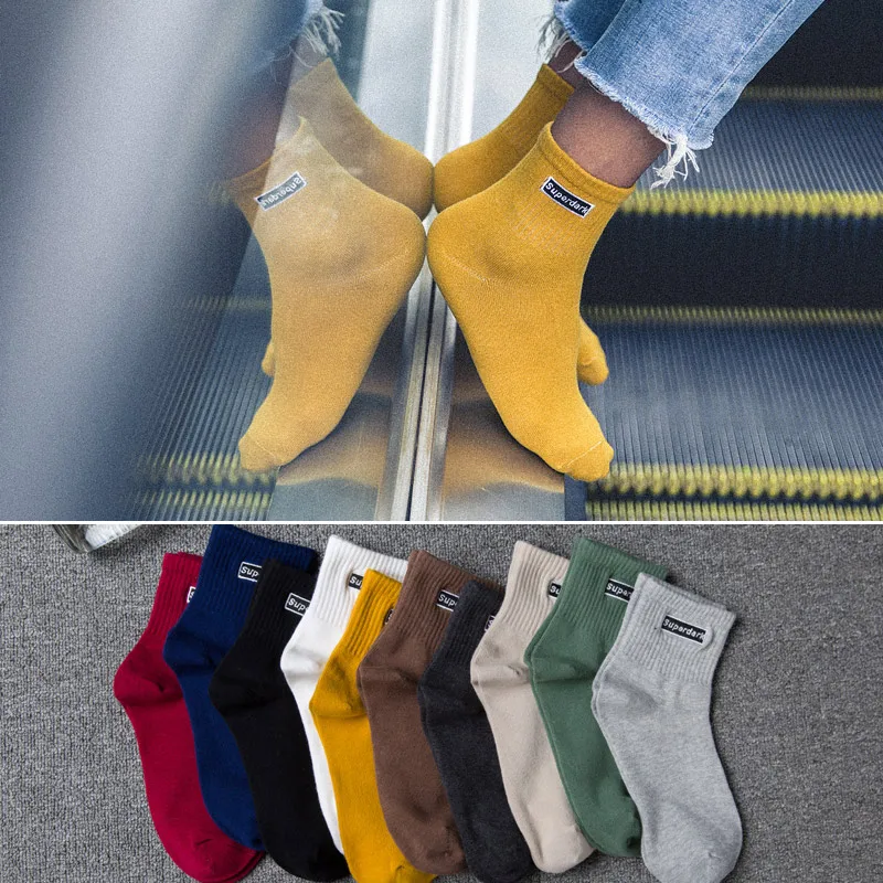 

Street Style Solid Color Crew Socks Harajuku Fashion Hombre Designer Skateboard Socks High Quality Ankle Cotton Tube Men's Sock