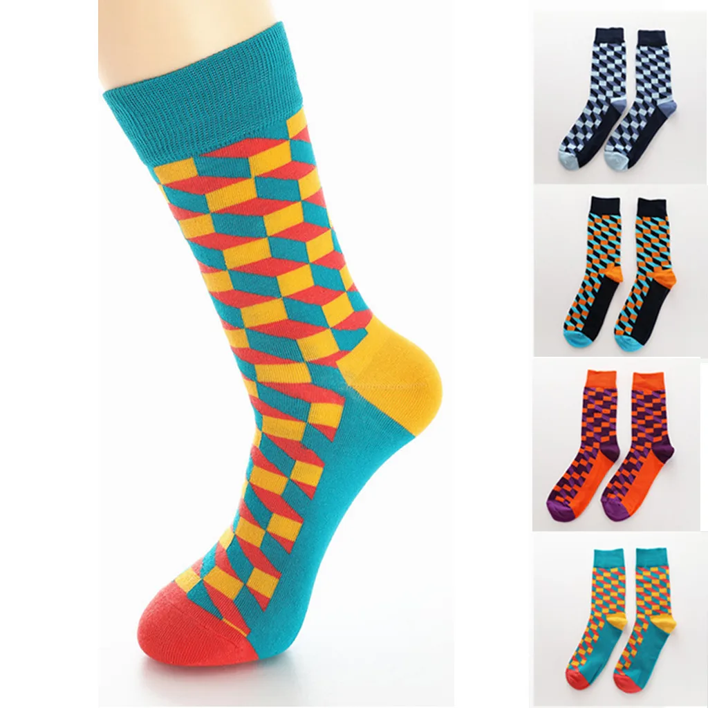 

Fashion Mans Cotton Color Block Socks British style square plaid men's long tube socks foreign trade Spring Autumn Winter socks