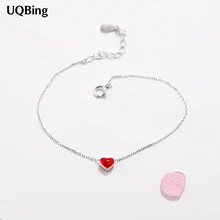 Free Shipping 925 Sterling Silver Chain Bracelets Red Beads Heart Charm Bracelets Jewelry Srebrna bransoletka pulsera de plata