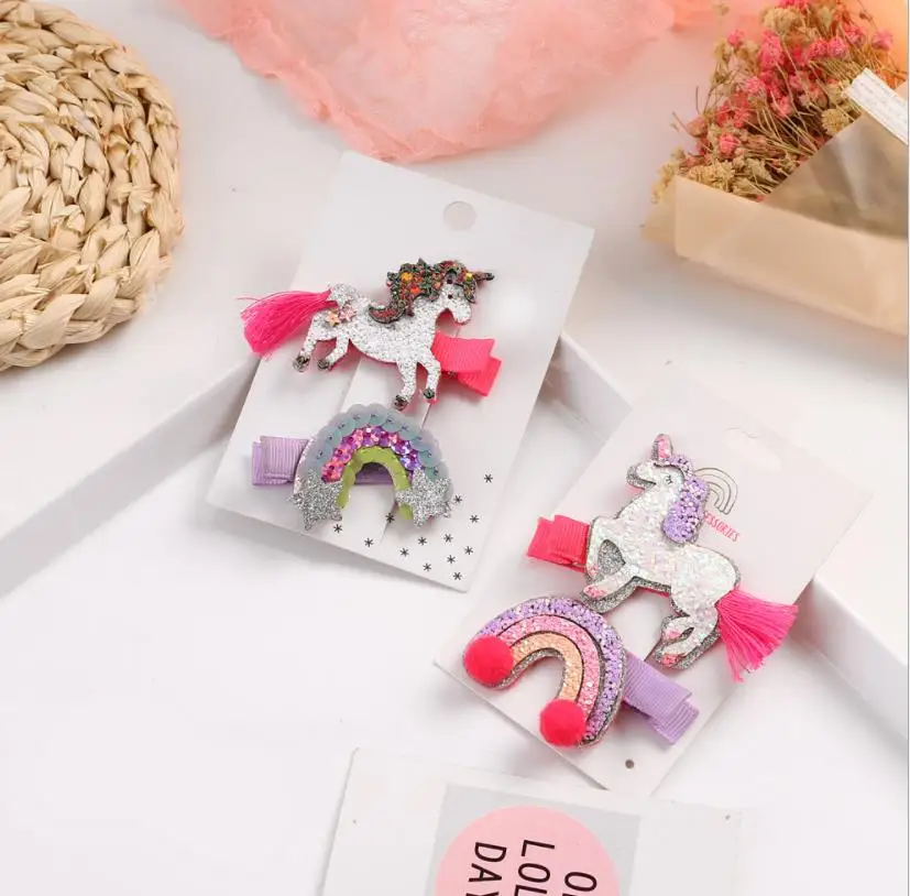 

High-grade Glitter sequined Unicorn Hair Clips Set Cartoon Animal Sequins Girls Hairpin Accessories Princess Headdress J27