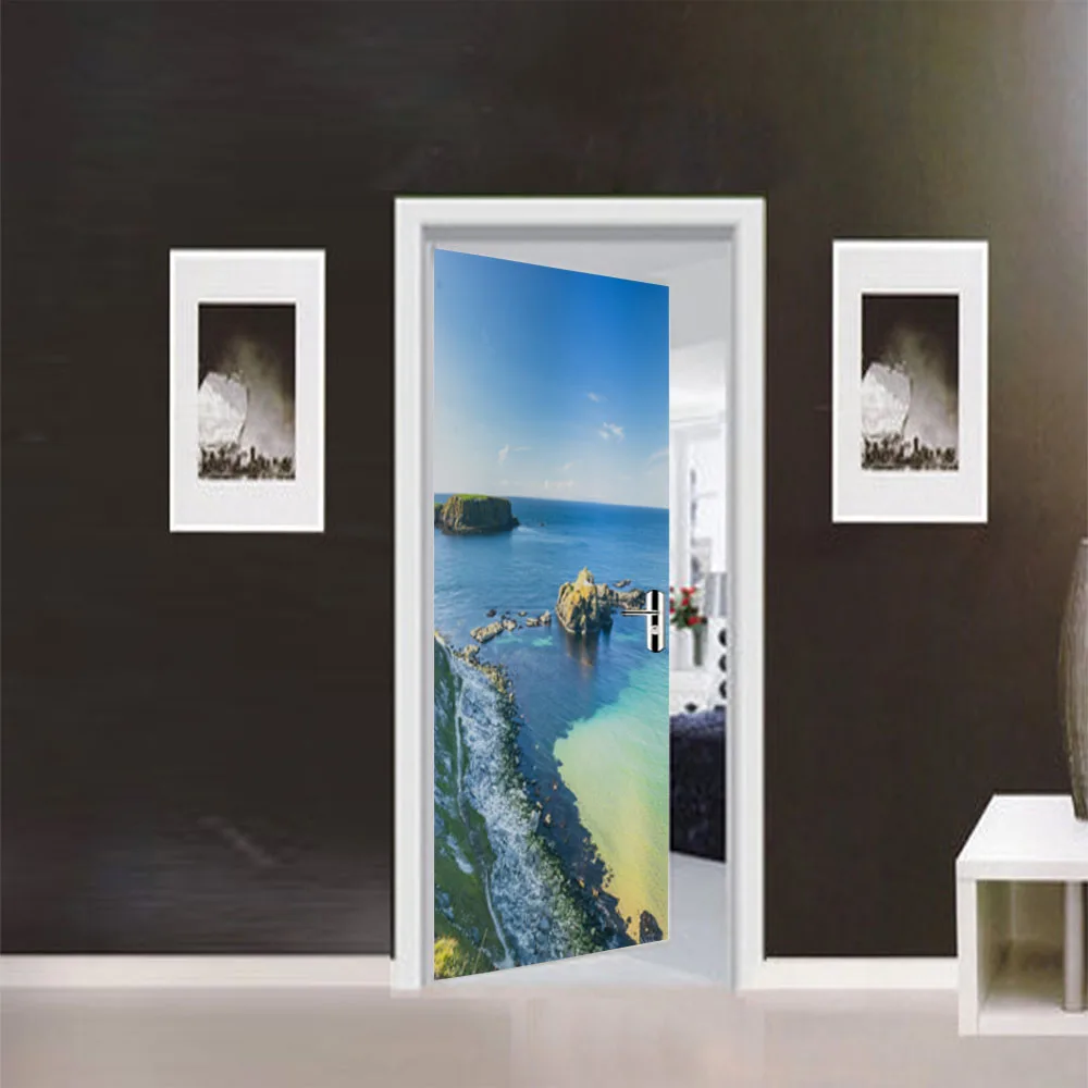 2 قطعة/المجموعة الرؤية الباب ملصقا الشاطئ جدارية الفن diy الجدار ملصق لغرفة نوم الأبواب تحديث تزيين المنزل