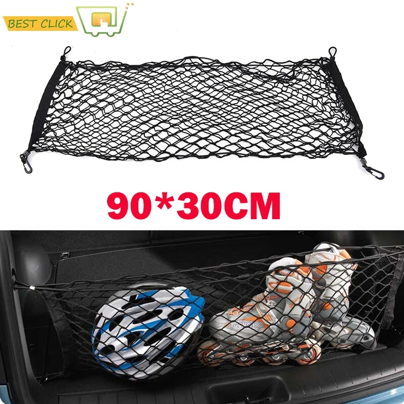 

90*30cm Rear Trunk Envelope Cargo Net Boot Storage Organizer Mesh + 4 Hooks Fit For Mitsubishi Outlander Sport RVR Asx Pajero