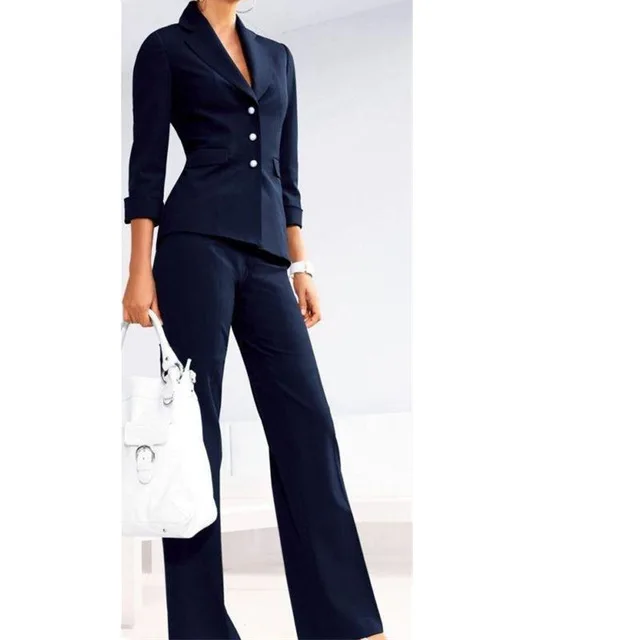 

Navy Stylish Pants Suits Women's Suits Ladies Business Office Three-Buttoned Pants Suit Sets Custom made Formal Work Wear