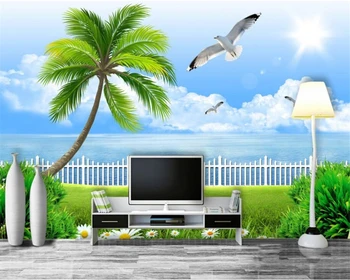 

photo mural wallpaper Blue sky white sea view white pigeon coconut tree room living room background wall 3d wallpaper Beibehang