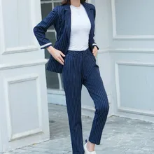 Women's trouser suit High quality striped slim long sleeve blazer Pantsuits for women suits lady suit office Two-piece set