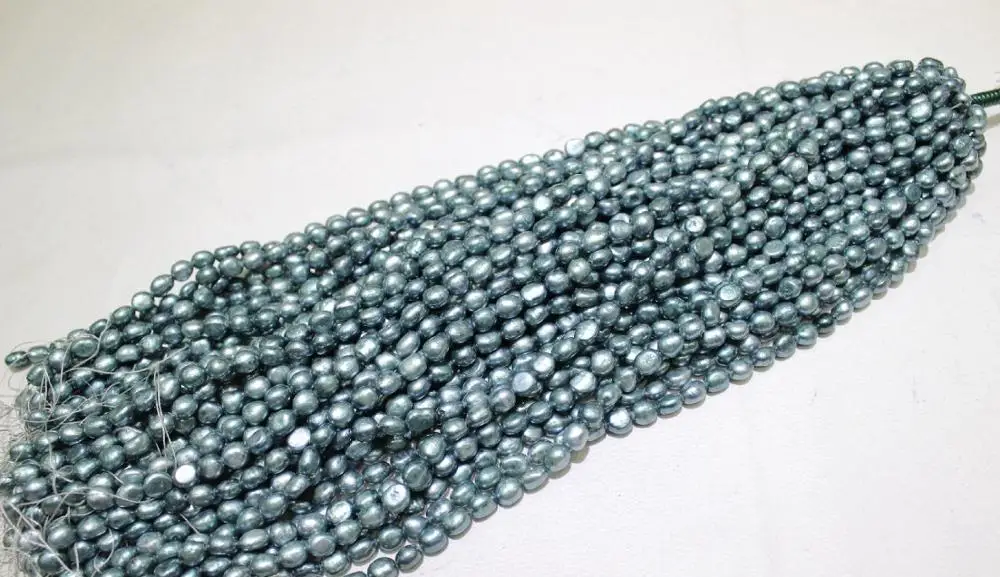 

Blue-Green rice Fresh water pearl necklace 8x10mm 15 No Metal "Handmade